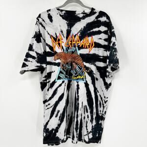 Def Leppard Men's Black White Tie Dye Animal Print Graphic Tee T‎ Shirt Size XL